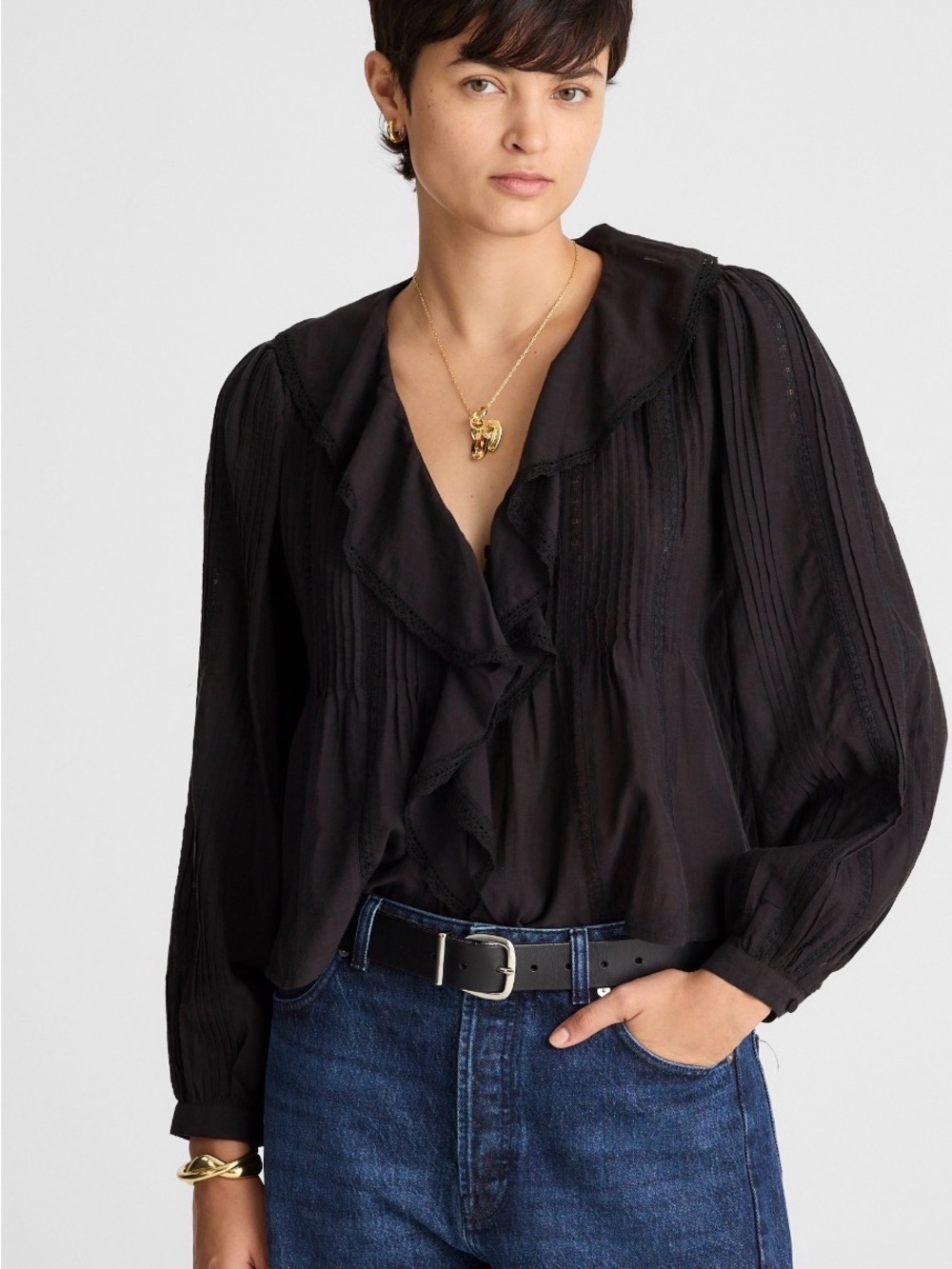 Madewell Lace Insert Pintuck Blouse